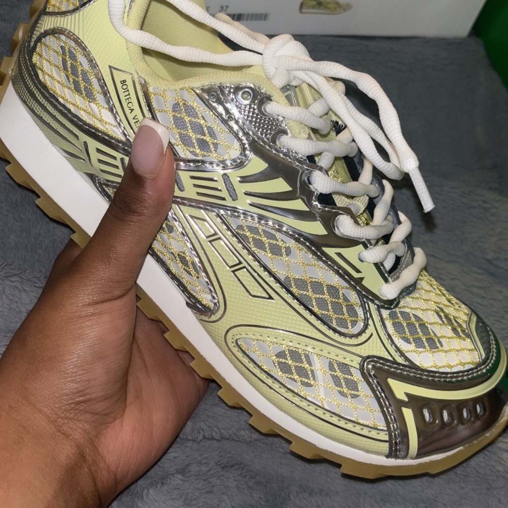 Bottega Veneta Lime and Metallic Sneakers